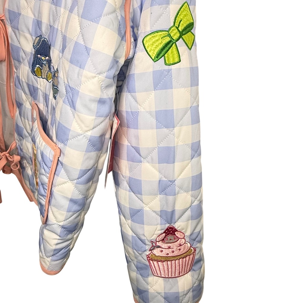 Sanrio Hello Kitty Friends Quilted Jacket Womens M Blue Gingham NWT Embroidered - Picture 4 of 7